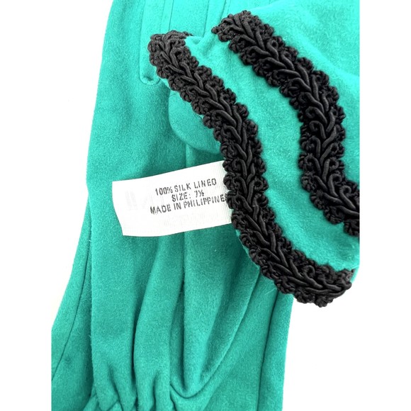 Vintage Anne Klein II Size 7 1/2 Teal Green 100% Silk Lined Gloves - Picture 4 of 4